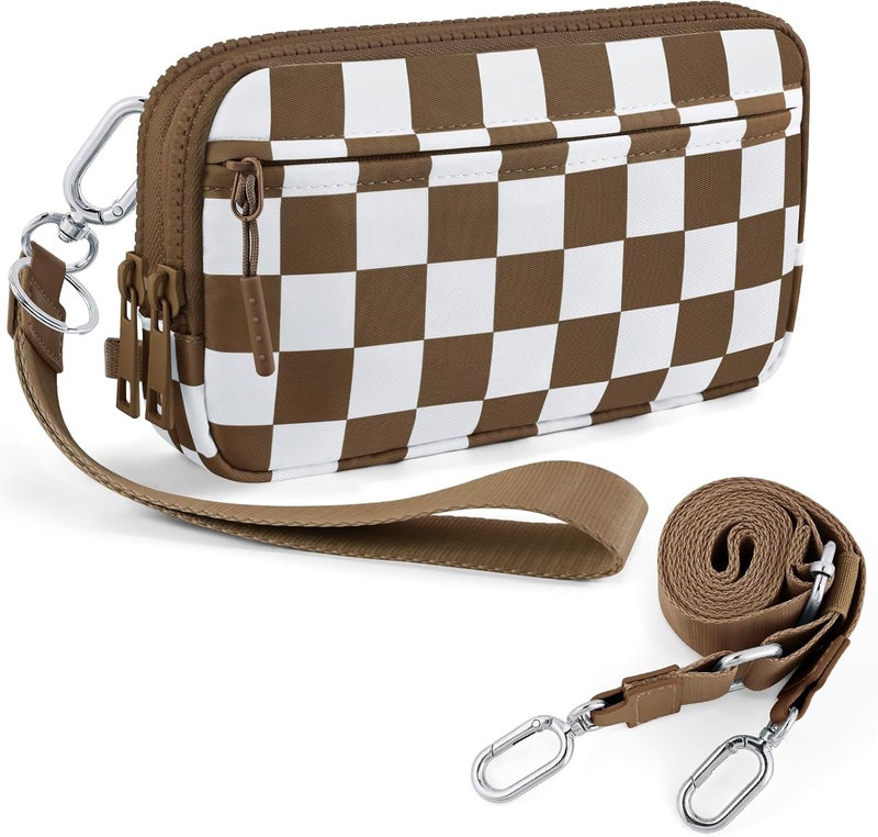 NEWROGENG Checkered WristleWallets for Women, RFID Wallet Crossbody with 4 Zippers, Credit Card Holder Cell Phone Organizer - Image 1